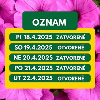 🐣 Veľkonočné otváracie hodiny 🐣 Milí zákazníci, počas sviatkov Veľkej noci budeme mať upravené otváracie hodiny: 🔸 Veľký...